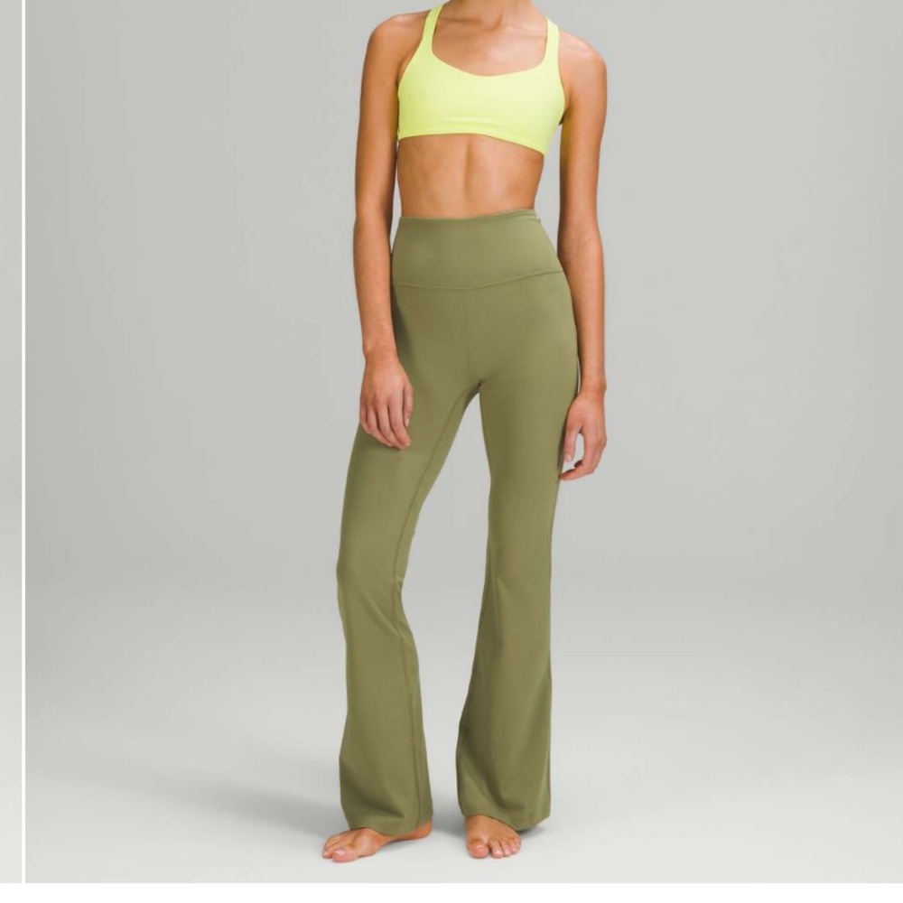 Lululemon Groove Super-High-Rise Flared Pant Nulu Bronze Green SIZE 4